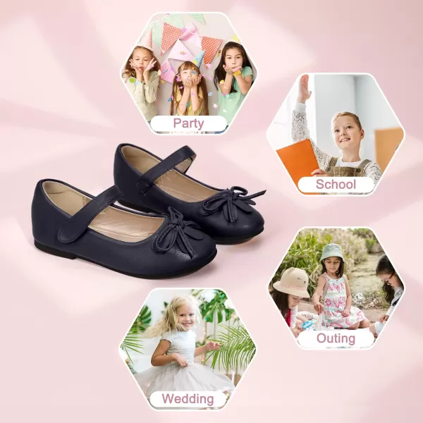 Hehainom Girls Dress Shoes Flower ToddlerLittle Kid Girl Shoes Bowknot Mary Jane Ballerina Flat Shoes for School PartyBlack Pu