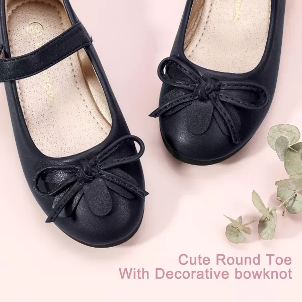 Hehainom Girls Dress Shoes Flower ToddlerLittle Kid Girl Shoes Bowknot Mary Jane Ballerina Flat Shoes for School PartyBlack Pu