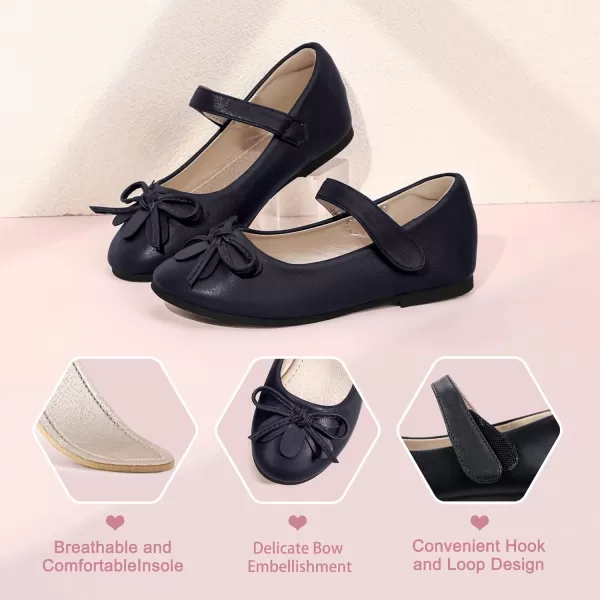 Hehainom Girls Dress Shoes Flower ToddlerLittle Kid Girl Shoes Bowknot Mary Jane Ballerina Flat Shoes for School PartyBlack Pu