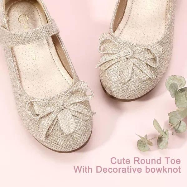 Hehainom Girls Dress Shoes Flower ToddlerLittle Kid Girl Shoes Bowknot Mary Jane Ballerina Flat Shoes for School PartyGold Glitter