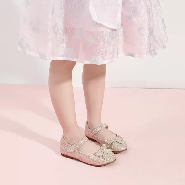 Hehainom Girls Dress Shoes Flower ToddlerLittle Kid Girl Shoes Bowknot Mary Jane Ballerina Flat Shoes for School PartyGold Glitter