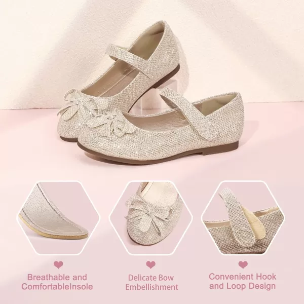 Hehainom Girls Dress Shoes Flower ToddlerLittle Kid Girl Shoes Bowknot Mary Jane Ballerina Flat Shoes for School PartyGold Glitter