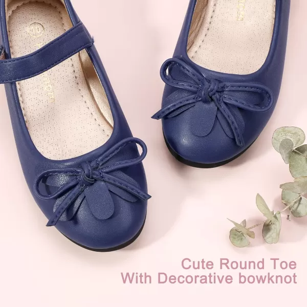 Hehainom Girls Dress Shoes Flower ToddlerLittle Kid Girl Shoes Bowknot Mary Jane Ballerina Flat Shoes for School PartyNavy Pu