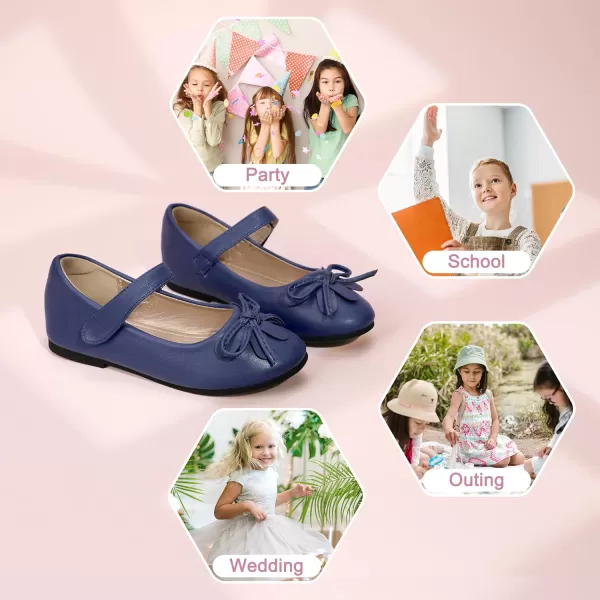Hehainom Girls Dress Shoes Flower ToddlerLittle Kid Girl Shoes Bowknot Mary Jane Ballerina Flat Shoes for School PartyNavy Pu