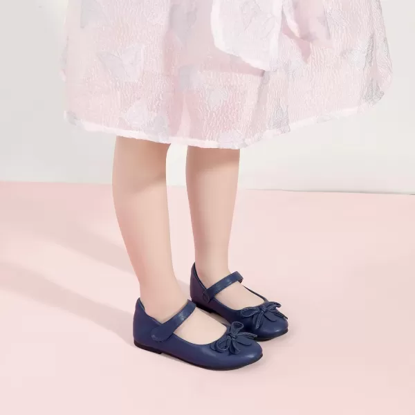 Hehainom Girls Dress Shoes Flower ToddlerLittle Kid Girl Shoes Bowknot Mary Jane Ballerina Flat Shoes for School PartyNavy Pu