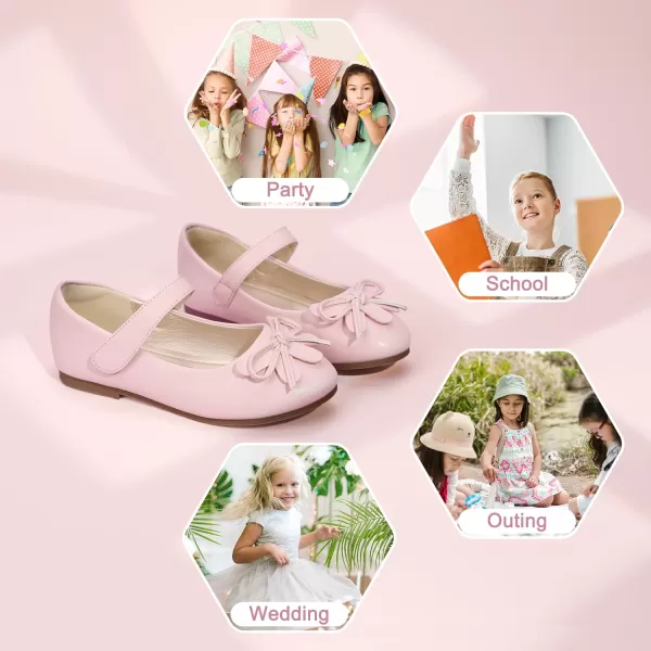 Hehainom Girls Dress Shoes Flower ToddlerLittle Kid Girl Shoes Bowknot Mary Jane Ballerina Flat Shoes for School PartyPink Pu