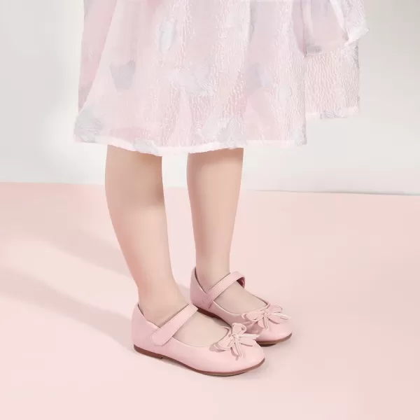 Hehainom Girls Dress Shoes Flower ToddlerLittle Kid Girl Shoes Bowknot Mary Jane Ballerina Flat Shoes for School PartyPink Pu