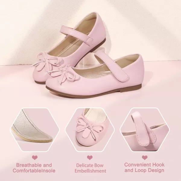 Hehainom Girls Dress Shoes Flower ToddlerLittle Kid Girl Shoes Bowknot Mary Jane Ballerina Flat Shoes for School PartyPink Pu