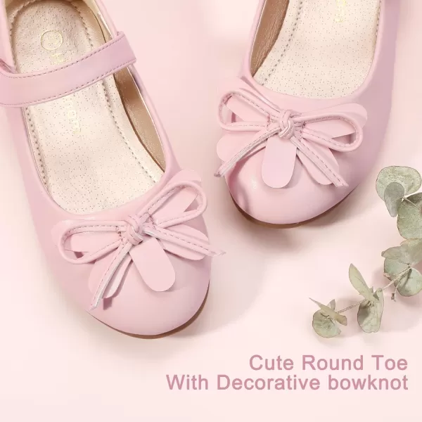 Hehainom Girls Dress Shoes Flower ToddlerLittle Kid Girl Shoes Bowknot Mary Jane Ballerina Flat Shoes for School PartyPink Pu