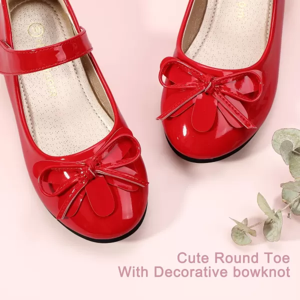 Hehainom Girls Dress Shoes Flower ToddlerLittle Kid Girl Shoes Bowknot Mary Jane Ballerina Flat Shoes for School PartyRed Patent