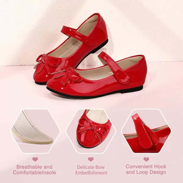 Hehainom Girls Dress Shoes Flower ToddlerLittle Kid Girl Shoes Bowknot Mary Jane Ballerina Flat Shoes for School PartyRed Patent