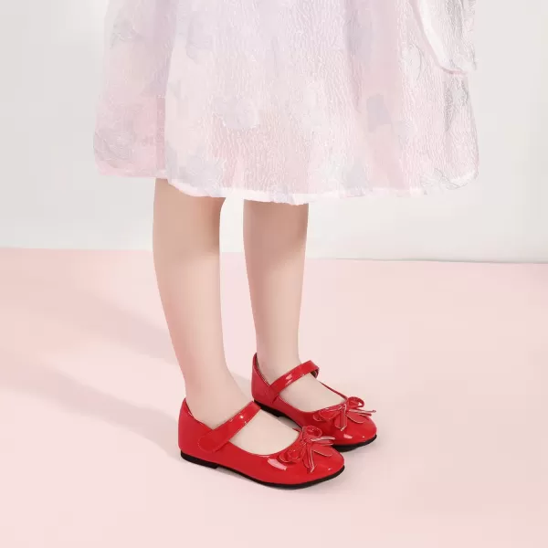 Hehainom Girls Dress Shoes Flower ToddlerLittle Kid Girl Shoes Bowknot Mary Jane Ballerina Flat Shoes for School PartyRed Patent