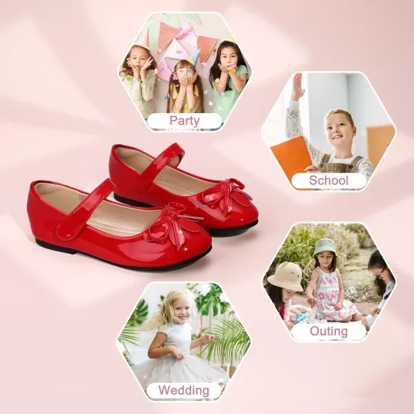 Hehainom Girls Dress Shoes Flower ToddlerLittle Kid Girl Shoes Bowknot Mary Jane Ballerina Flat Shoes for School PartyRed Patent