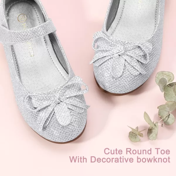 Hehainom Girls Dress Shoes Flower ToddlerLittle Kid Girl Shoes Bowknot Mary Jane Ballerina Flat Shoes for School PartySilver Glitter