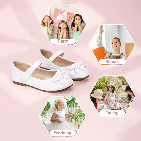 Hehainom Girls Dress Shoes Flower ToddlerLittle Kid Girl Shoes Bowknot Mary Jane Ballerina Flat Shoes for School PartyWhite Pu