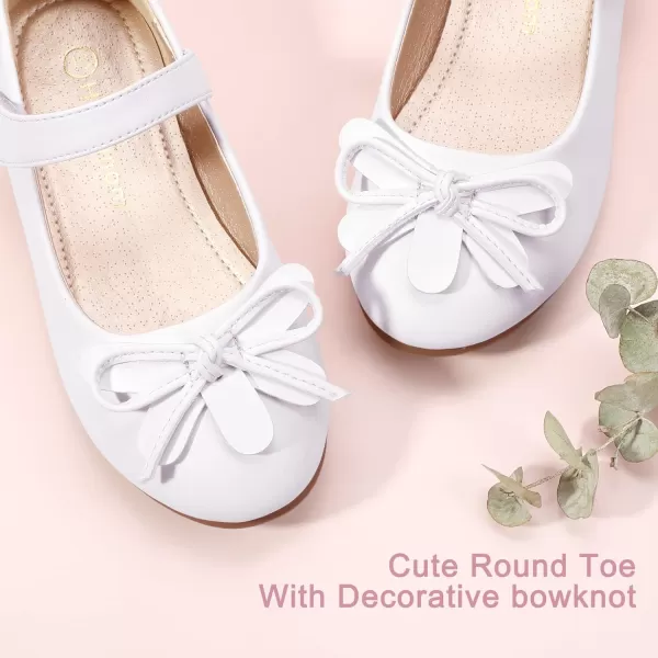 Hehainom Girls Dress Shoes Flower ToddlerLittle Kid Girl Shoes Bowknot Mary Jane Ballerina Flat Shoes for School PartyWhite Pu