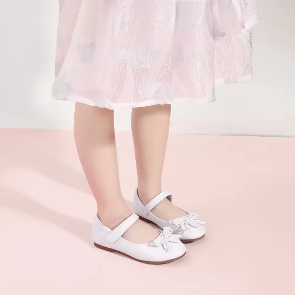 Hehainom Girls Dress Shoes Flower ToddlerLittle Kid Girl Shoes Bowknot Mary Jane Ballerina Flat Shoes for School PartyWhite Pu