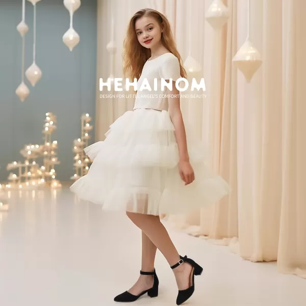 Hehainom Girls Dress Shoes High Heels Sandals Ankle Strap Flower Girl Little Big Kid Mary Jane Wedding Party Communion Mily Pump ShoesBlack Nubuck