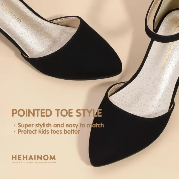 Hehainom Girls Dress Shoes High Heels Sandals Ankle Strap Flower Girl Little Big Kid Mary Jane Wedding Party Communion Mily Pump ShoesBlack Nubuck
