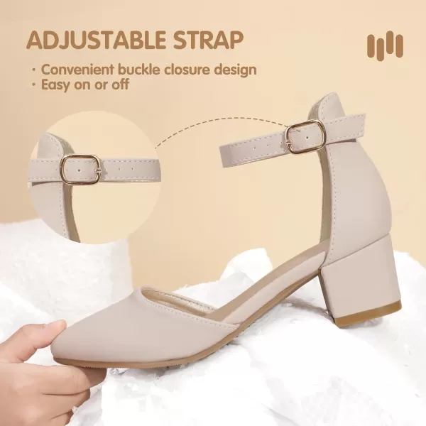 Hehainom Girls Dress Shoes High Heels Sandals Ankle Strap Flower Girl Little Big Kid Mary Jane Wedding Party Communion Mily Pump ShoesNude Nubuck