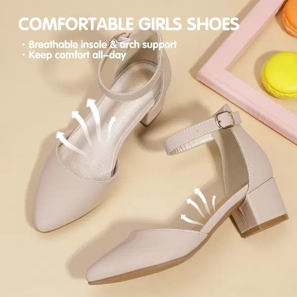Hehainom Girls Dress Shoes High Heels Sandals Ankle Strap Flower Girl Little Big Kid Mary Jane Wedding Party Communion Mily Pump ShoesNude Nubuck