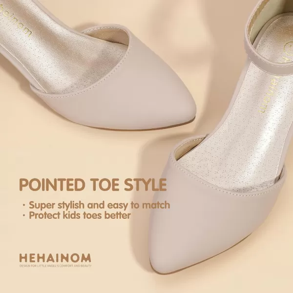 Hehainom Girls Dress Shoes High Heels Sandals Ankle Strap Flower Girl Little Big Kid Mary Jane Wedding Party Communion Mily Pump ShoesNude Nubuck