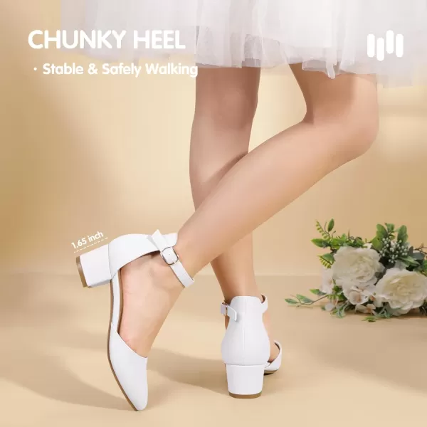 Hehainom Girls Dress Shoes High Heels Sandals Ankle Strap Flower Girl Little Big Kid Mary Jane Wedding Party Communion Mily Pump ShoesWhite Pu