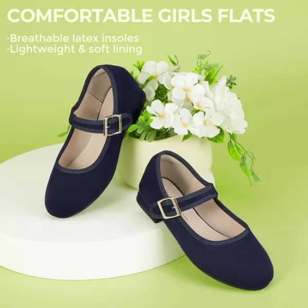 Hehainom Girls Dress Shoes Little Big Kids Mary Jane School Wedding Party Shoes Ballerina Girls FlatsNavysuede