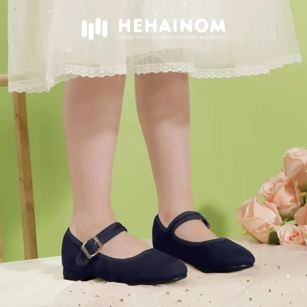 Hehainom Girls Dress Shoes Little Big Kids Mary Jane School Wedding Party Shoes Ballerina Girls FlatsNavysuede