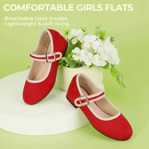 Hehainom Girls Dress Shoes Little Big Kids Mary Jane School Wedding Party Shoes Ballerina Girls FlatsRedsuede