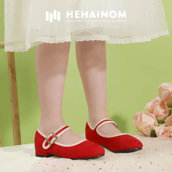 Hehainom Girls Dress Shoes Little Big Kids Mary Jane School Wedding Party Shoes Ballerina Girls FlatsRedsuede