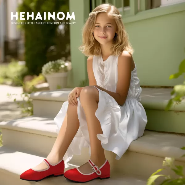 Hehainom Girls Dress Shoes Little Big Kids Mary Jane School Wedding Party Shoes Ballerina Girls FlatsRedsuede