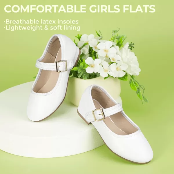 Hehainom Girls Dress Shoes Little Big Kids Mary Jane School Wedding Party Shoes Ballerina Girls FlatsWhitepu