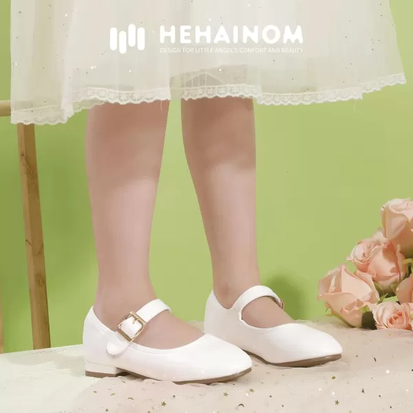 Hehainom Girls Dress Shoes Little Big Kids Mary Jane School Wedding Party Shoes Ballerina Girls FlatsWhitepu