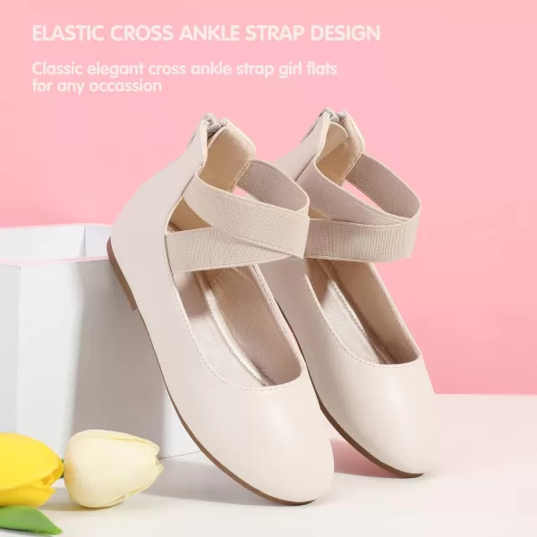 Hehainom Girls Dress Shoes Toddler Little Kids Gracy Ballet Mary Jane Ballerina Flats with Elastic Ankle StrapBeige Pu
