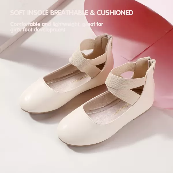 Hehainom Girls Dress Shoes Toddler Little Kids Gracy Ballet Mary Jane Ballerina Flats with Elastic Ankle StrapBeige Pu