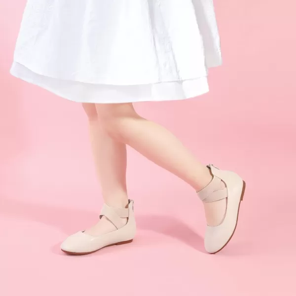 Hehainom Girls Dress Shoes Toddler Little Kids Gracy Ballet Mary Jane Ballerina Flats with Elastic Ankle StrapBeige Pu