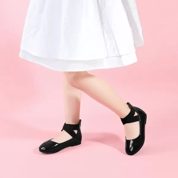 Hehainom Girls Dress Shoes Toddler Little Kids Gracy Ballet Mary Jane Ballerina Flats with Elastic Ankle StrapBlack Patent