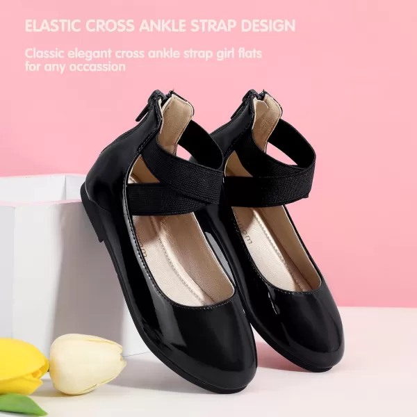Hehainom Girls Dress Shoes Toddler Little Kids Gracy Ballet Mary Jane Ballerina Flats with Elastic Ankle StrapBlack Patent