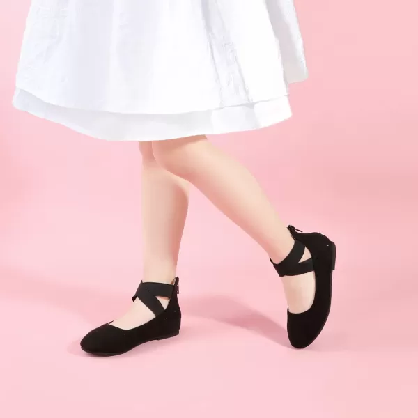 Hehainom Girls Dress Shoes Toddler Little Kids Gracy Ballet Mary Jane Ballerina Flats with Elastic Ankle StrapBlack Suede