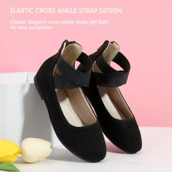 Hehainom Girls Dress Shoes Toddler Little Kids Gracy Ballet Mary Jane Ballerina Flats with Elastic Ankle StrapBlack Suede