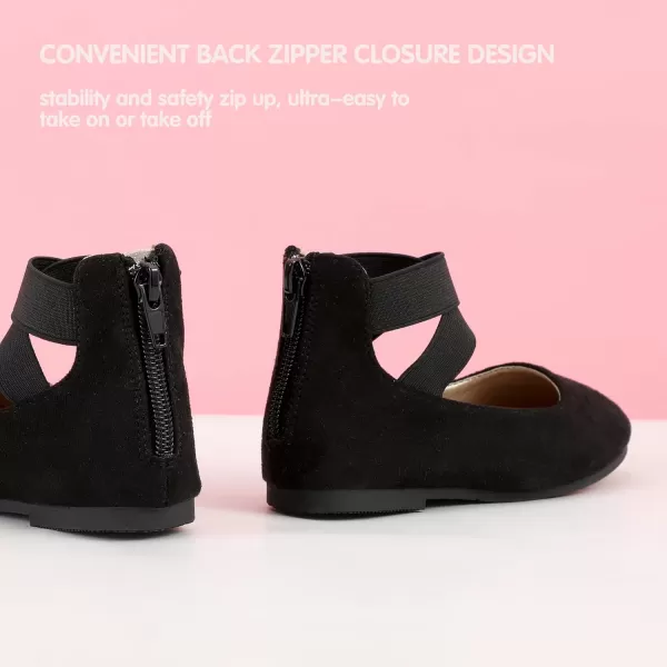 Hehainom Girls Dress Shoes Toddler Little Kids Gracy Ballet Mary Jane Ballerina Flats with Elastic Ankle StrapBlack Suede