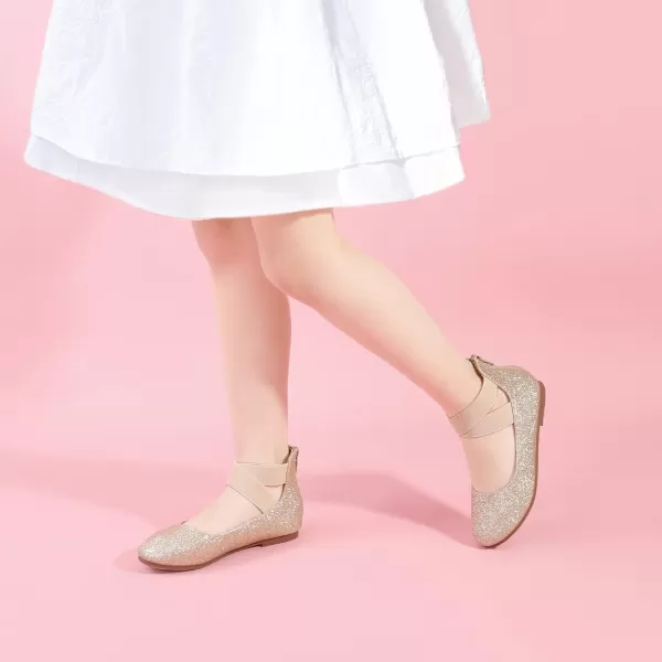 Hehainom Girls Dress Shoes Toddler Little Kids Gracy Ballet Mary Jane Ballerina Flats with Elastic Ankle StrapGold Glitter