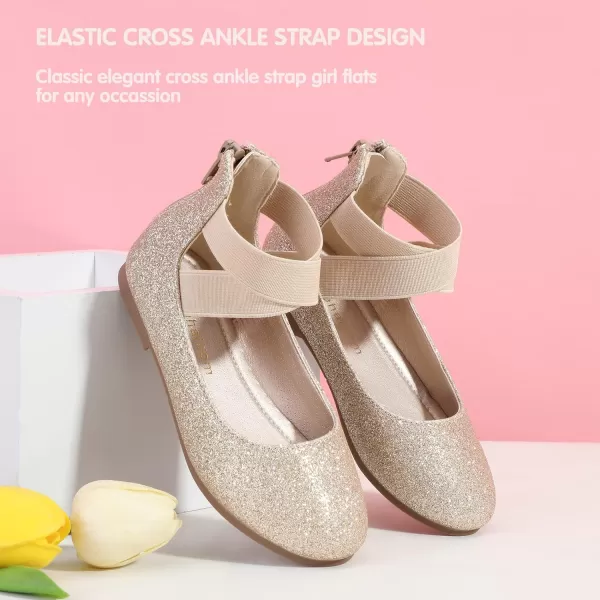 Hehainom Girls Dress Shoes Toddler Little Kids Gracy Ballet Mary Jane Ballerina Flats with Elastic Ankle StrapGold Glitter