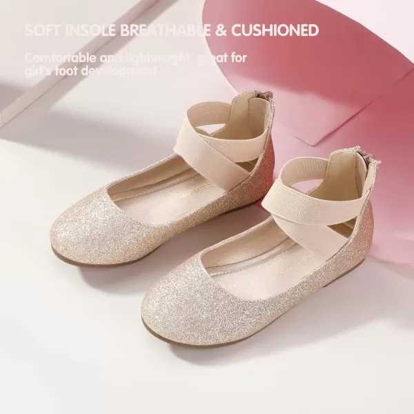 Hehainom Girls Dress Shoes Toddler Little Kids Gracy Ballet Mary Jane Ballerina Flats with Elastic Ankle StrapGold Glitter