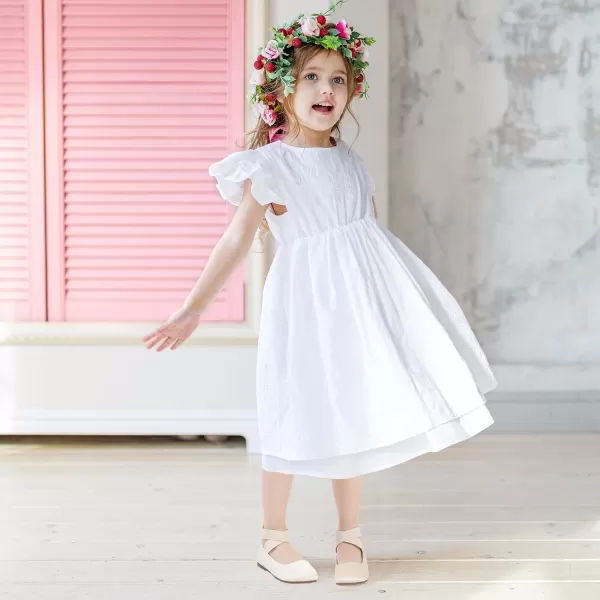 Hehainom Girls Dress Shoes Toddler Little Kids Gracy Ballet Mary Jane Ballerina Flats with Elastic Ankle StrapIvory Satin