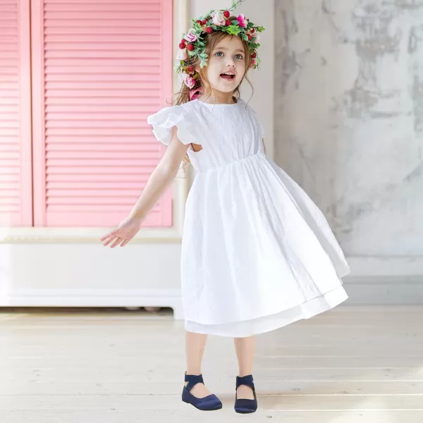 Hehainom Girls Dress Shoes Toddler Little Kids Gracy Ballet Mary Jane Ballerina Flats with Elastic Ankle StrapNavy Satin