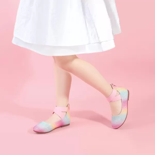 Hehainom Girls Dress Shoes Toddler Little Kids Gracy Ballet Mary Jane Ballerina Flats with Elastic Ankle StrapRainbow Glitter