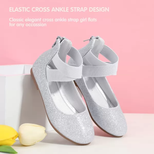 Hehainom Girls Dress Shoes Toddler Little Kids Gracy Ballet Mary Jane Ballerina Flats with Elastic Ankle StrapSilver Glitter
