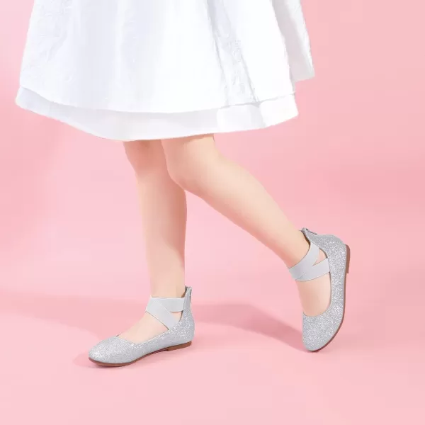 Hehainom Girls Dress Shoes Toddler Little Kids Gracy Ballet Mary Jane Ballerina Flats with Elastic Ankle StrapSilver Glitter